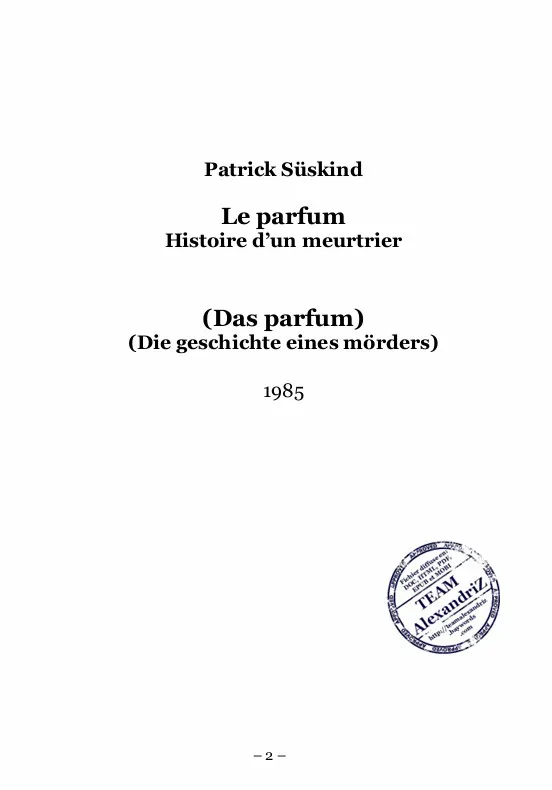 Le Parfum Roman de Patrick Süskind